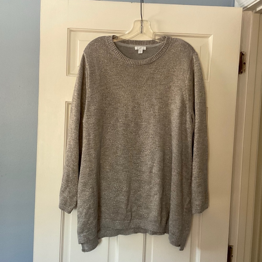 J. Jill Gray Metallic Pullover Sweater Crewneck Long Sleeve Plus Size 2X